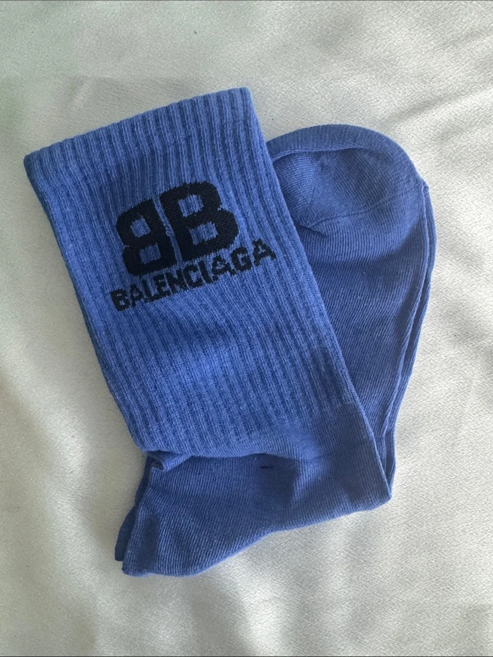 New! Balenciaga Blue Crew Socks with Black Logo - Men's